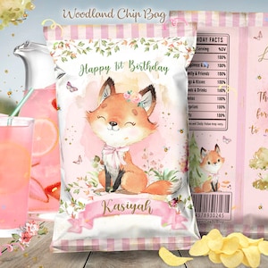 Woodland Girl Chip Bag, Woodland Party Favors, Fox Girl Birthday Party, Woodland Baby Shower, Woodland Party Decor, Imprimable
