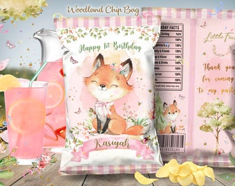 Woodland Girl Chip Bag, Woodland Party Favors, Fox Girl Birthday Party, Woodland Baby Shower, Woodland Party Decor, Printable