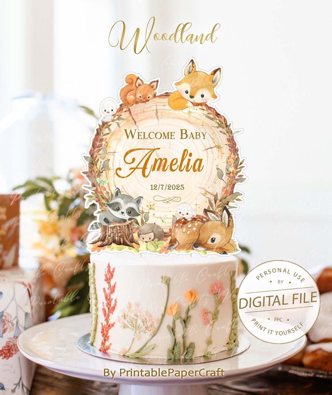 Woodland Cake Topper, Woodland Animals Party Supplies, Woodland Cake ...