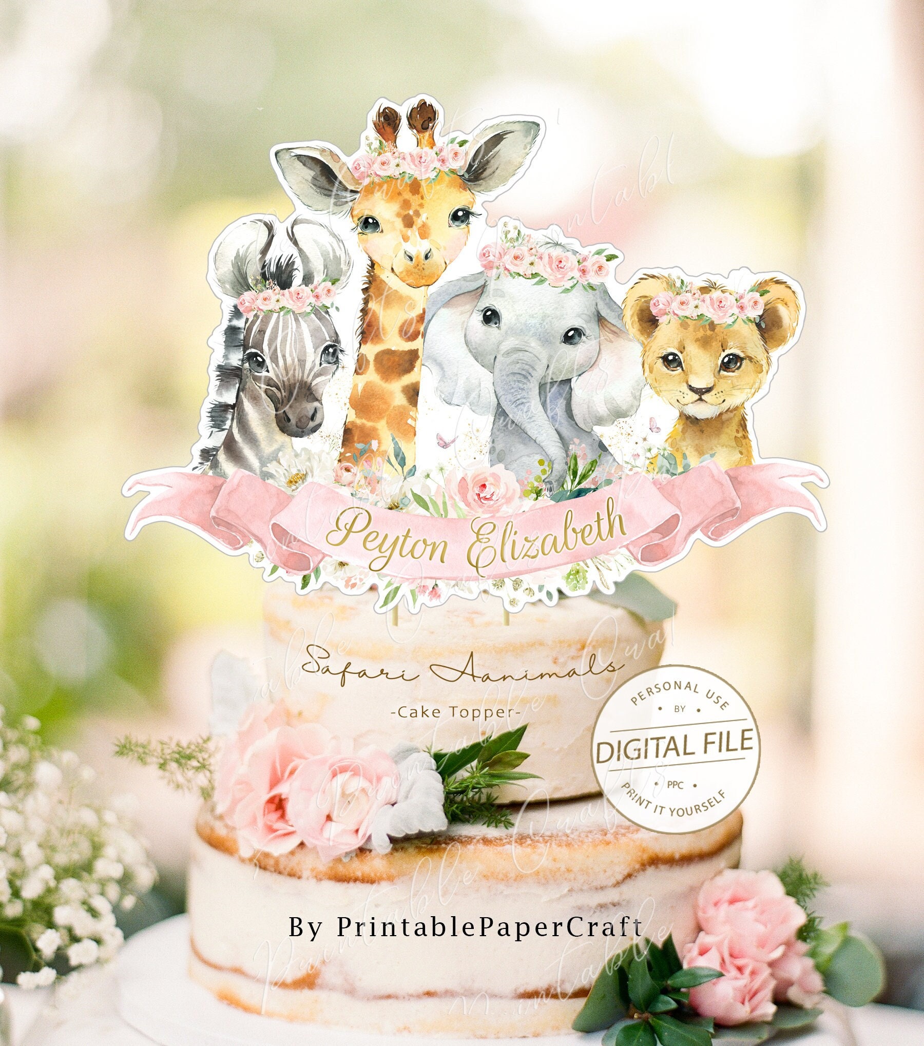 Décorations Pour Gâteau Thème Jungle - Lot Avec Animaux (lion, Girafe, éléphant, Singe) Et Accessoires