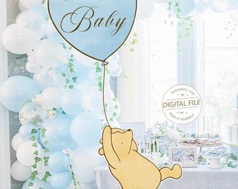 Classic Winnie The Pooh Baby Shower Boy Cutout, Classic Winnie Boy Baby Shower Party, Classic Winnie Balloon Centerpiece, Digital Supplies
