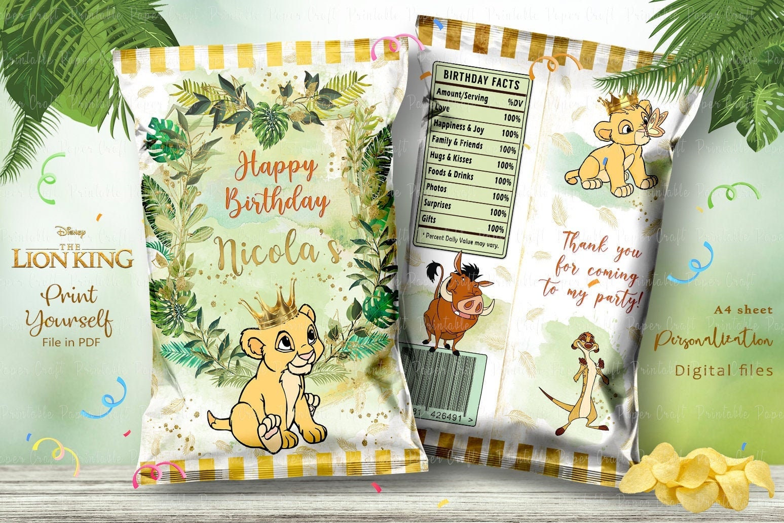 Baby Lion King Chip Bag Lion King Party Supplies Simba Lion Etsy