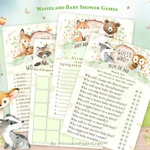 Woodland Baby Shower Games, Woodland Animals Baby Shower, Greenery Baby Shower, Woodland Shower Party Supplies, Woodland Party Decor DIGITAL