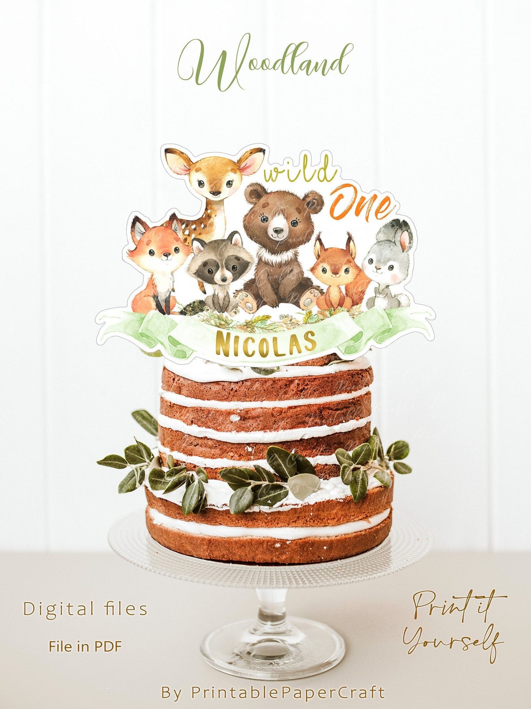 Woodland Cake Topper, Woodland Animals Centerpiece, 1st Birthday Party ...