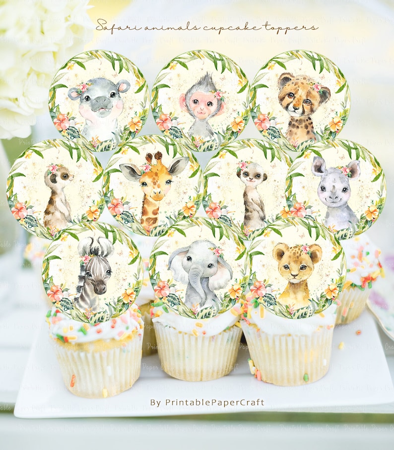 Printable Safari Jungle Cupcake Toppers Safari Girl Baby Etsy