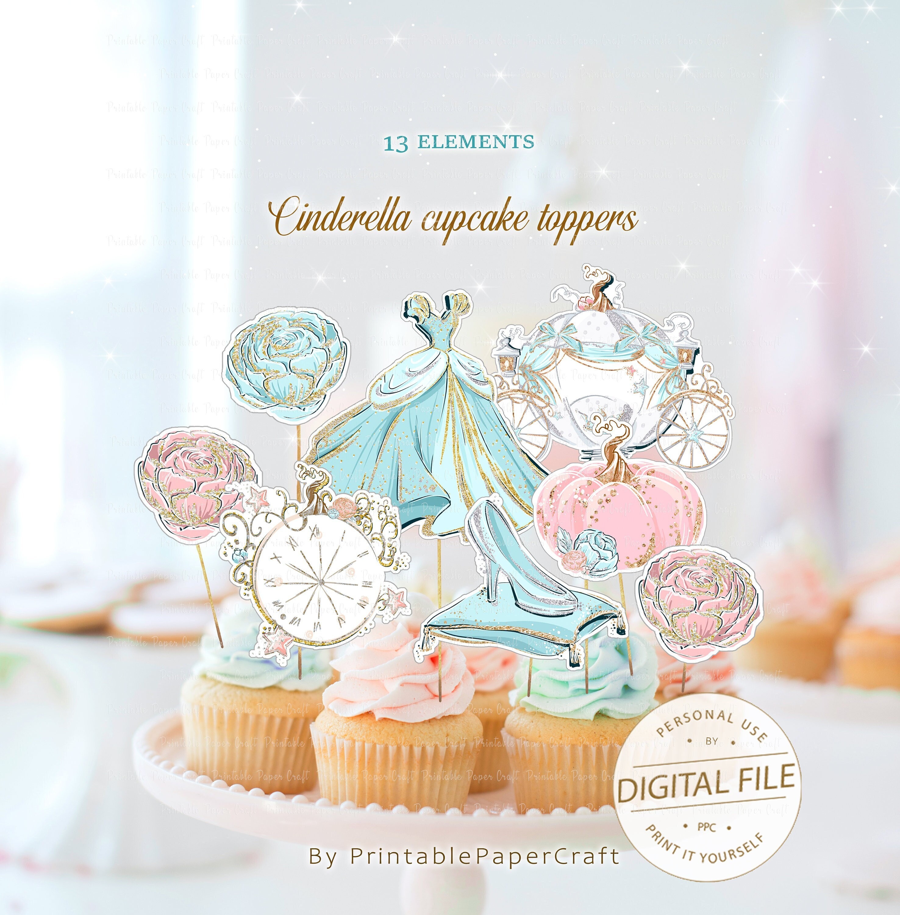 Cinderella Party Supplies, Cinderella Cupcake Toppers, Princess Birthday Party Decor, Cinderella 1st Birthday, Princess Party Decor, Digital