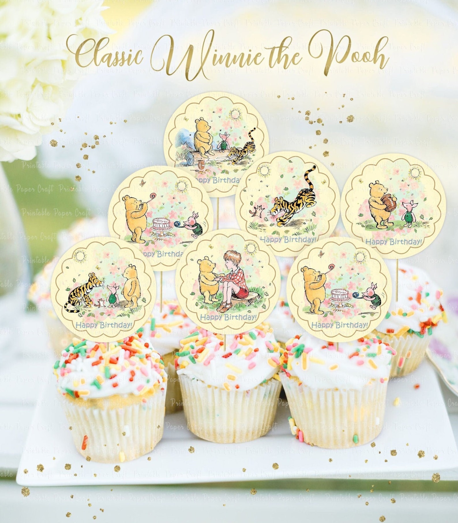 Classic Winnie The Pooh Cupcake Toppers Classic Winnie The Etsy