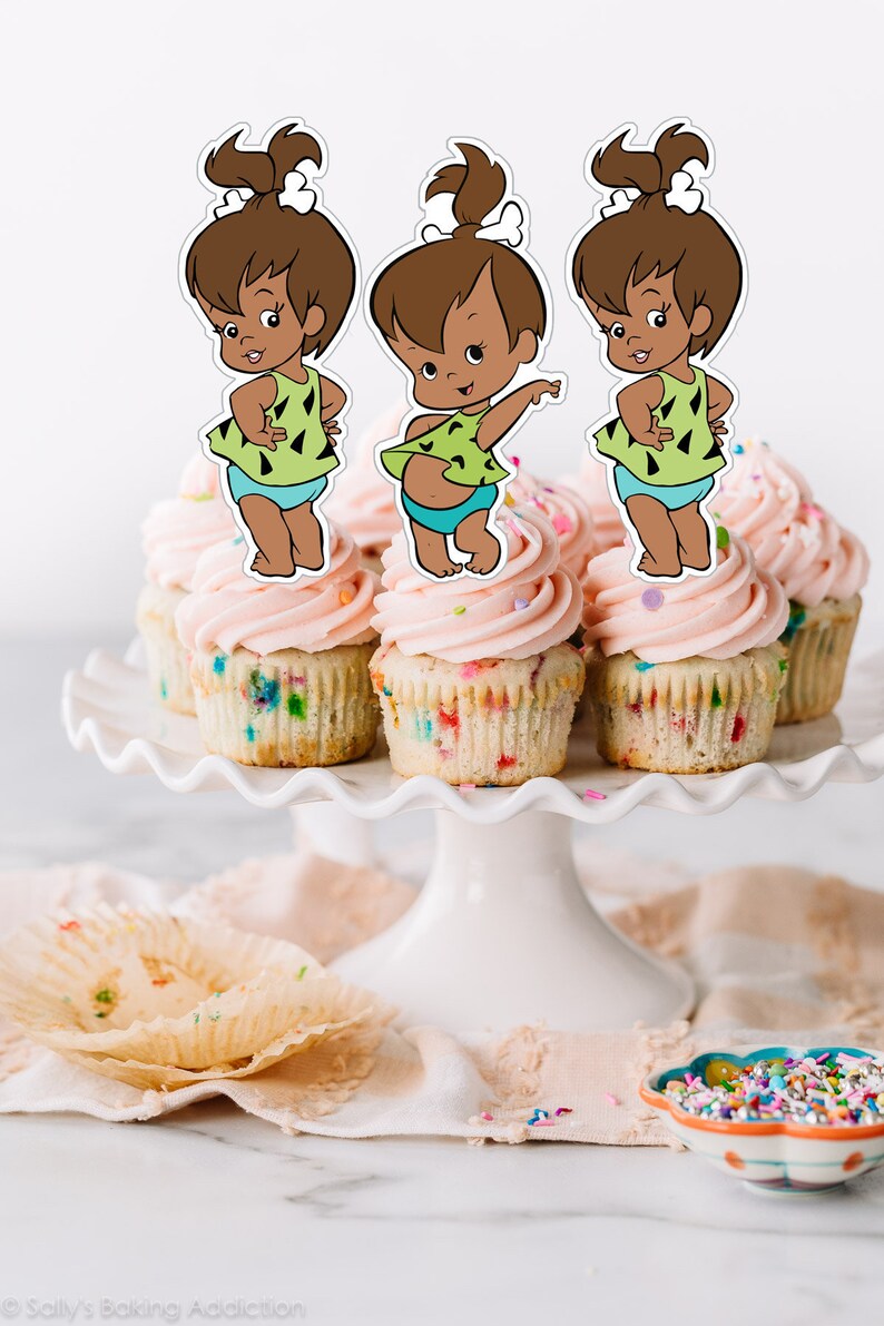 Instant Download Flintstones Birthday Party Digital Pebbles Birthday Party Flintstones Party Decor Printable Pebbles Cupcake Toppers