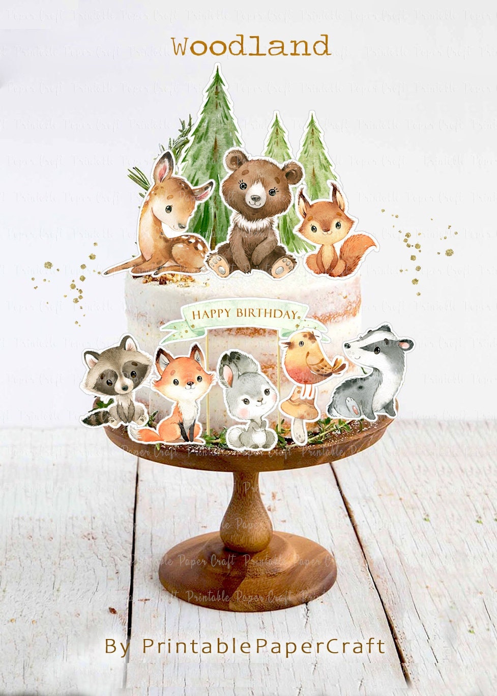 Woodland Cake Topper Woodland Animals Centerpieces Woodland Etsy