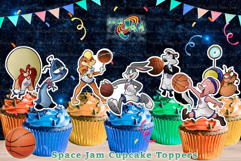 Space Jam cupcake toppers Birthday Party 16 Space Jam cake Etsy