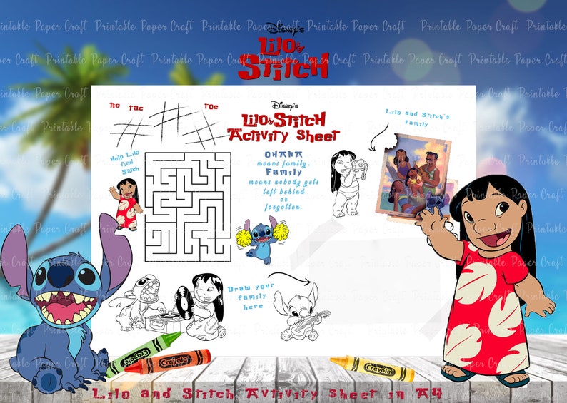 Lilo And Stitch Disney Activity Sheet Printable Activity Placemat Kids 
