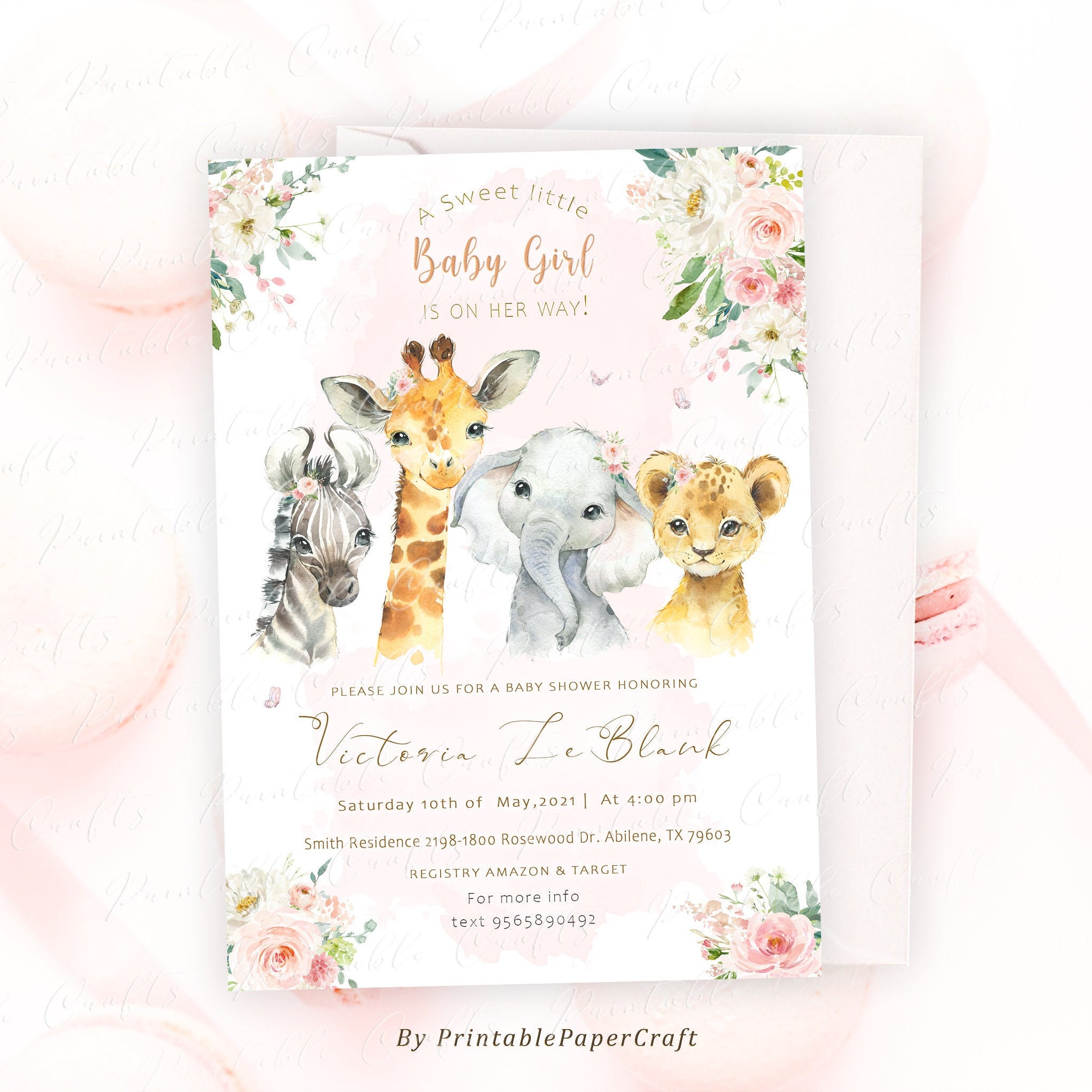 Jungle Animal Cards Pink Safari Baby Shower Invitations - Jungle Animal  Theme With Envelopes (20 Count) Woodland Animal Baby Shower, image size:2047x2047