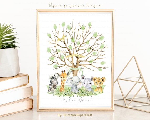 Safari Baby Shower Thumbprint Guestbook, Safari Fingerprint Sign, Jungle Baby Shower Party Decor, Safari Baby Shower Party Supplies, Digital