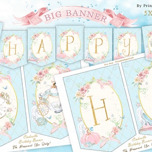 Cinderella Birthday Banner, Princess Birthday Party, Cinderella Party Decor, 1st Birthday Party, Cinderella Party Supplies, INSTANT DOWNLOAD