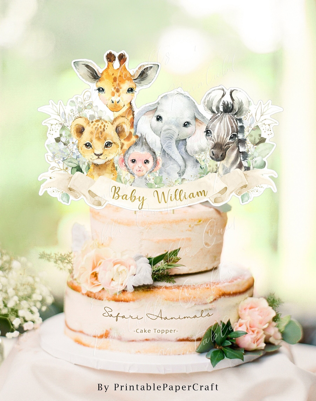 Safari Baby Shower Cake Topper, Safari Animals Cake Decor, Jungle