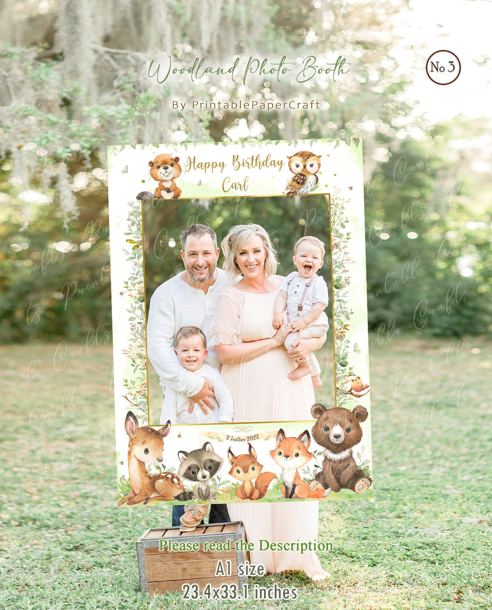 Woodland Photo Booth Frame Prop, Woodland Birthday Photo Booth Prop, Woodland Animals Party Decor, Woodland Party Supplies, Printable Sign