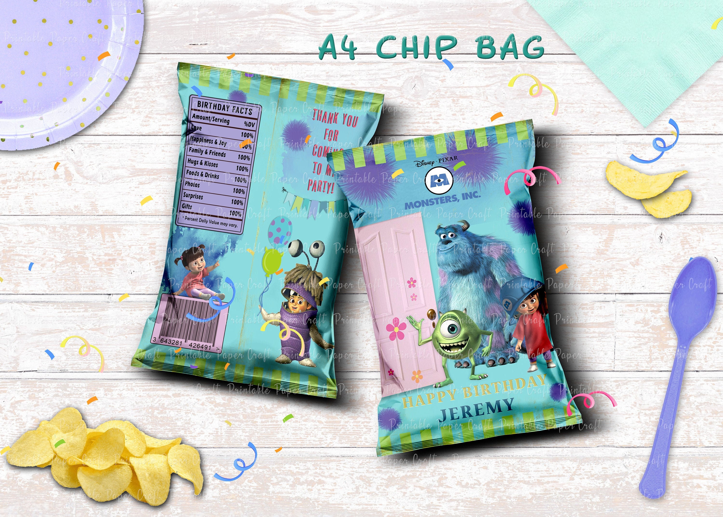 Monsters Inc Chip Bag Monsters Inc Party Favors Monsters Inc | Etsy
