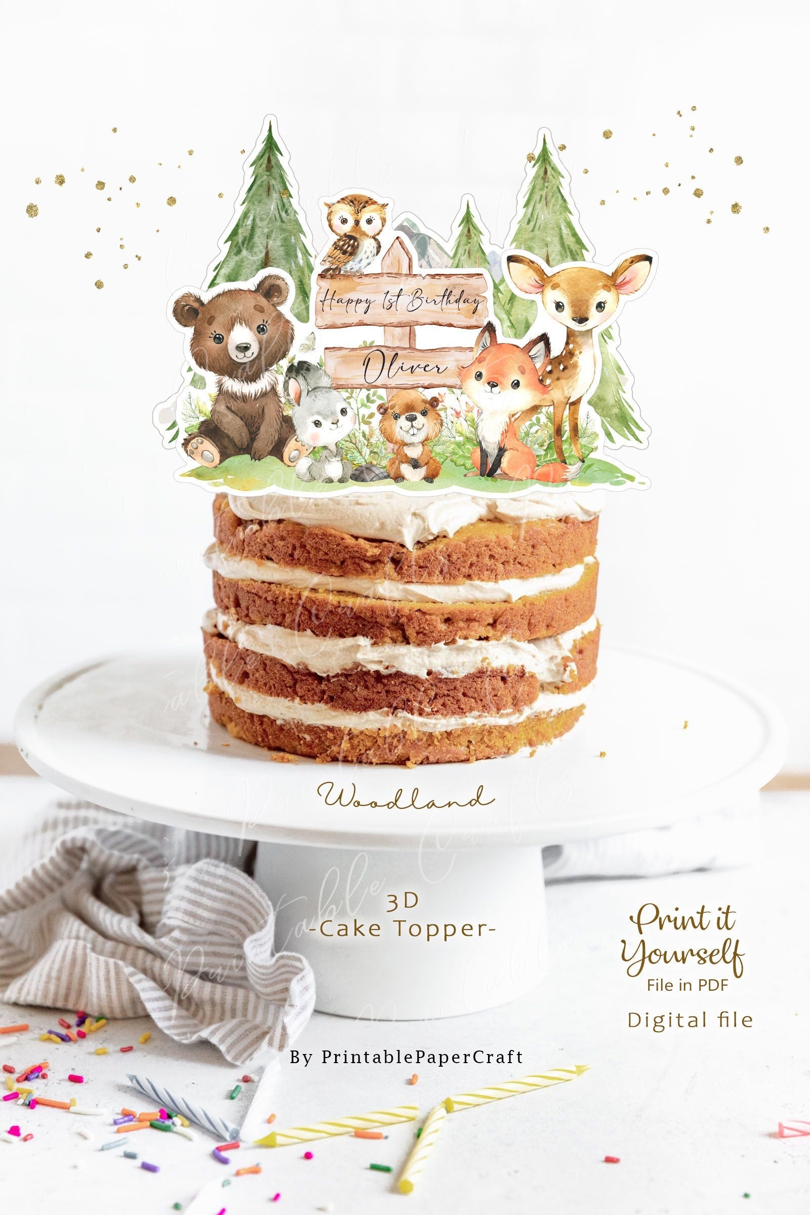 48 Pezzi Topper Per Torta A Tema Animali Del Bosco - Decorazioni In Carta Per Compleanni, Baby Shower E Feste - 4