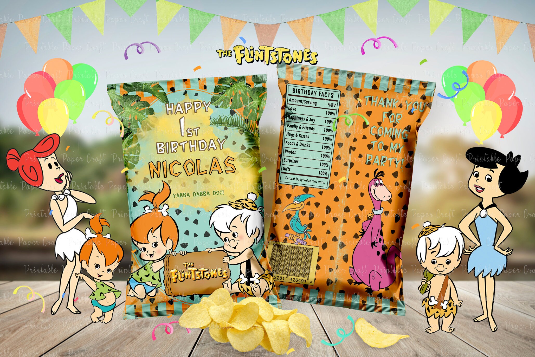 Flintstones Chip Bags Flintstones Party Supplies Flintstones Etsy