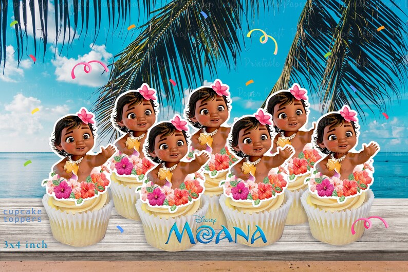 Baby Moana Cupcake Toppers Moana Centerpiece Moana Birthday Etsy