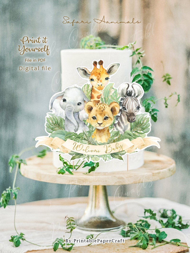 Safari Baby Shower Cake Topper Safari Animals Centerpiece Etsy