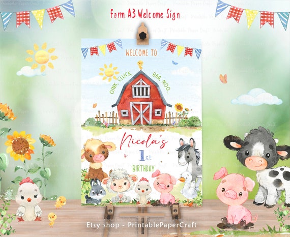 Farm Birthday Sign, Farm Animals Party Supplies, Barn Party