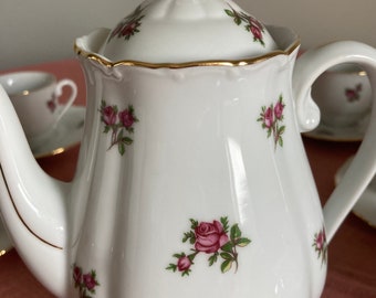 Pink Roses Coffee Set-haas & Czjzek Czechoslovakia-vintage