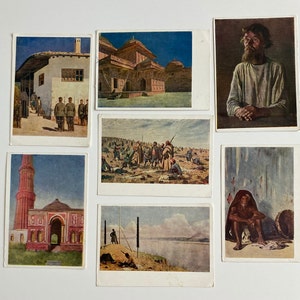Art Postcards by Famous Russian Artist V.Vereshchagin , Military Painter, edition 1956 Vintage Famous Painting Postcard Set