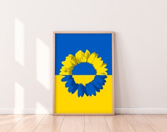Ukraine Sunflower Art Print, Yellow and Blue Poster (Digital Download)