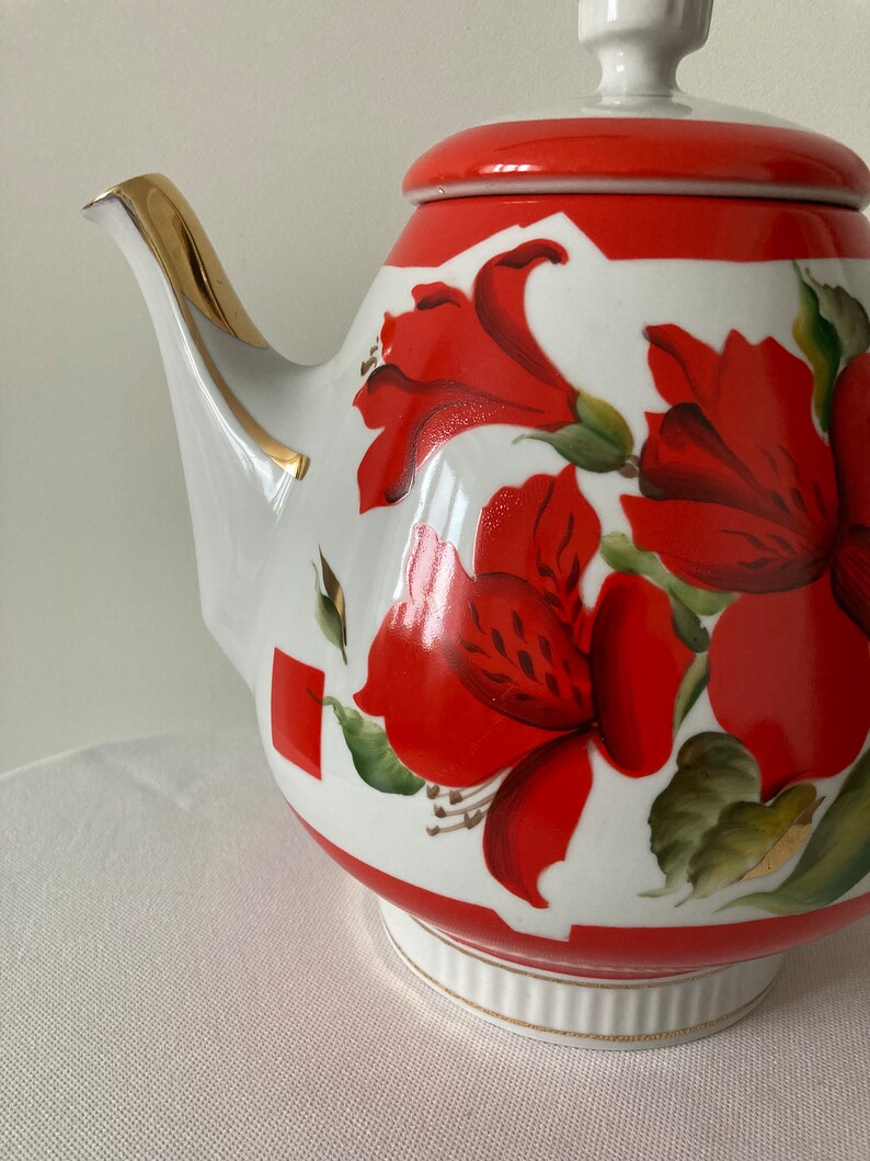 Unique Vintage Teapot Extra Large Porcelain Teapot Iris Large Tea
