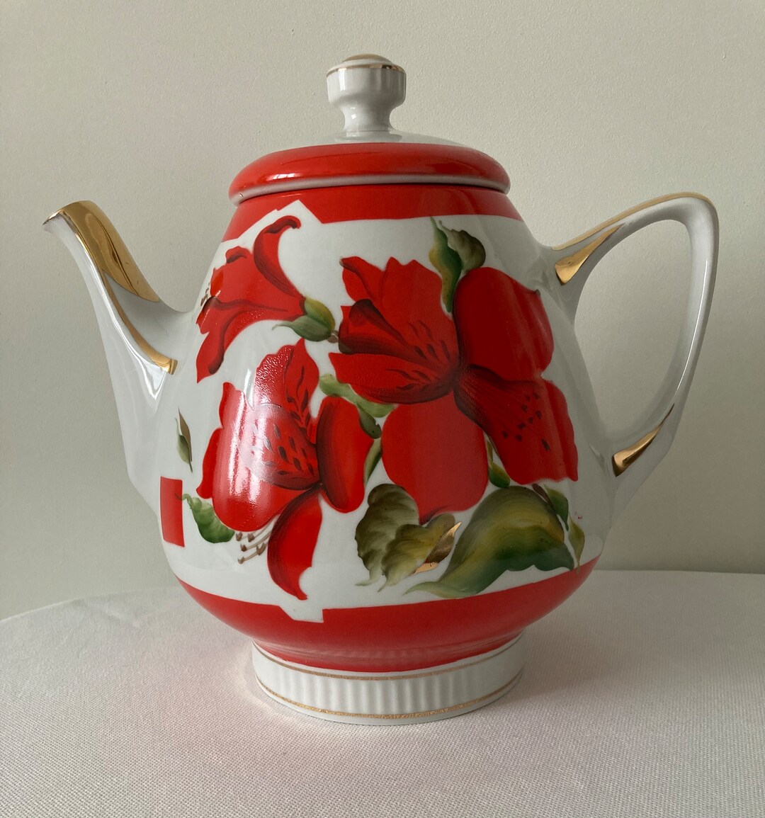 Unique Vintage Teapot Extra Large Porcelain Teapot Iris Large Tea
