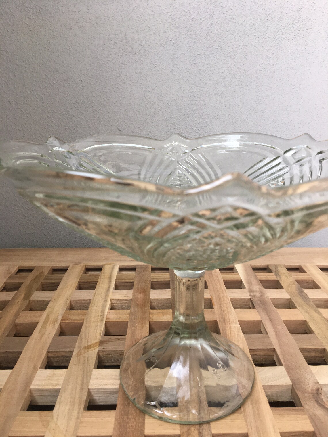 Vintage Glass Stand Pedestal Fruit Bowl Soviet Glass Candy Etsy