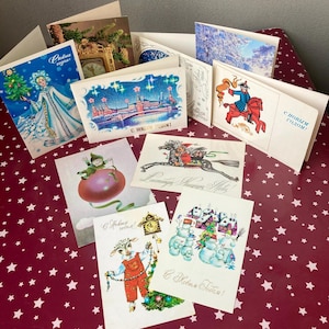 Sovjet-Russische nieuwjaarskaartcollectie - oude Sovjet-Unie nieuwjaarswenskaarten set-retro vintage Russische NY-ansichtkaarten