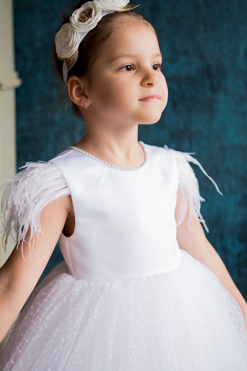 Flower girl dress featherFlower girl dress tulleFlower dress Etsy
