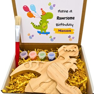 Birthday Gift for Boy, Dinosaur Painting Kit, Dinosaur Birthday Gift, Preschooler Gift, Preschooler Activity, Wooden Dinosaur, Kids