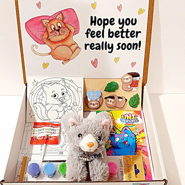Get Well Care Package for Surgery, Get Well Soon Gift for Kids, Thinking of You Care Package, Get Well Girl, Cat Crafts, hospital stay