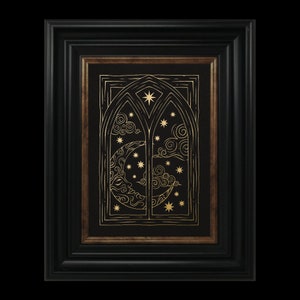 Gothic window & moon — Mystical foil wall art print, spiritual poster, witchy decor, gift for witch
