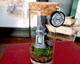 Pagoda Terrarium Bottle Mini Landscape, Oriental Indoor Plant Gift Ideas