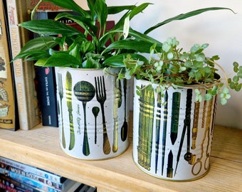 Vintage Cutlery Kitchen Storage, Retro Small House Plant Herb Planter