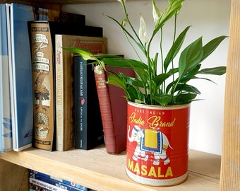 Elephant Masala Spice Tin Plants Retro Food Tin, Small Indoor Plant Pot Cover