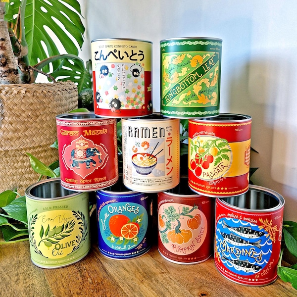 Vintage Style Metal Storage Tin, Choose from 8 Designs Craft Utensil Small