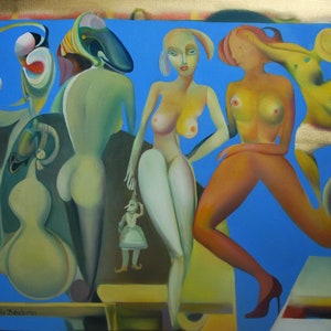 On The Station by Denisenkov Painting Surreal abstract original