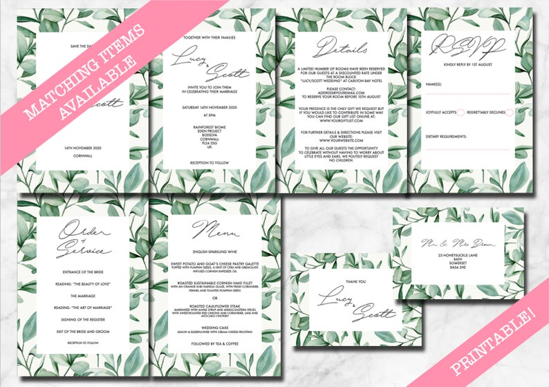Leaves Floral Wedding Invitation Suite