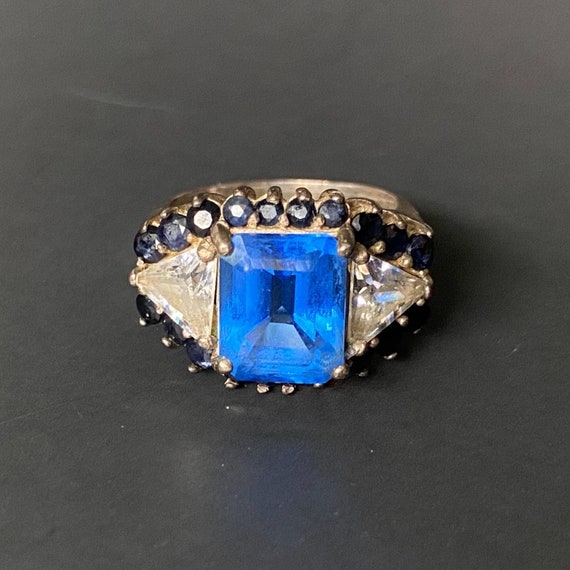 Vintage Antique Art Deco Blue Emerald Ring - image 3