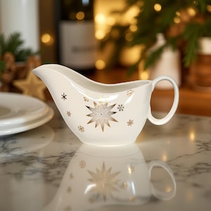 MCM White & Gold Starburst Gravy Boat