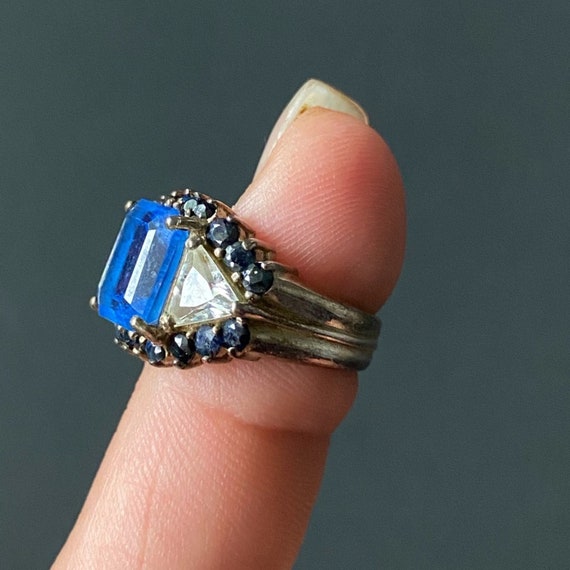 Vintage Antique Art Deco Blue Emerald Ring - image 8