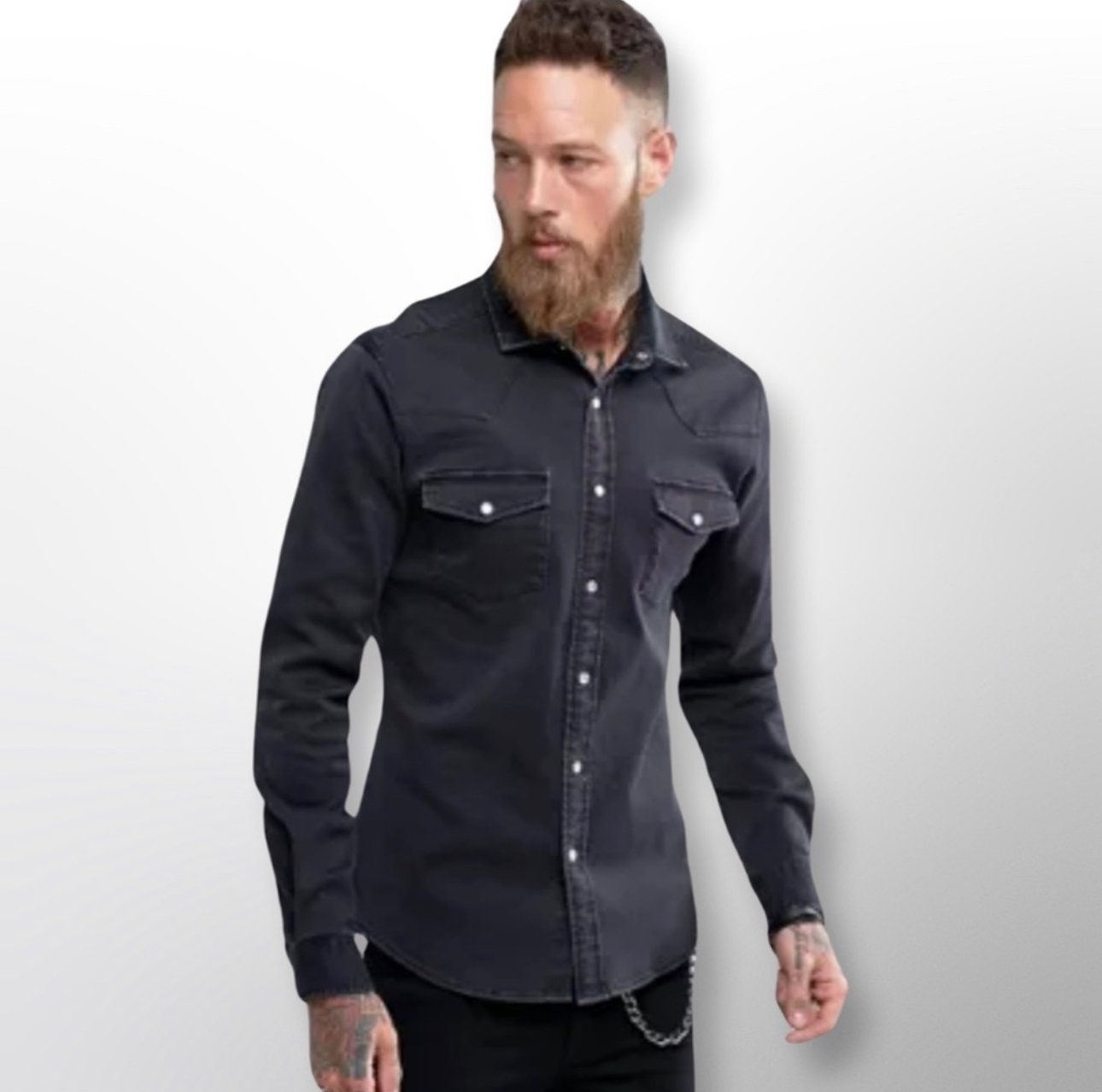 Mens denim shirt black deals jeans