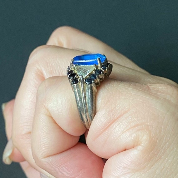 Vintage Antique Art Deco Blue Emerald Ring - image 2
