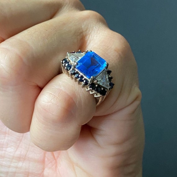 Vintage Antique Art Deco Blue Emerald Ring - image 1