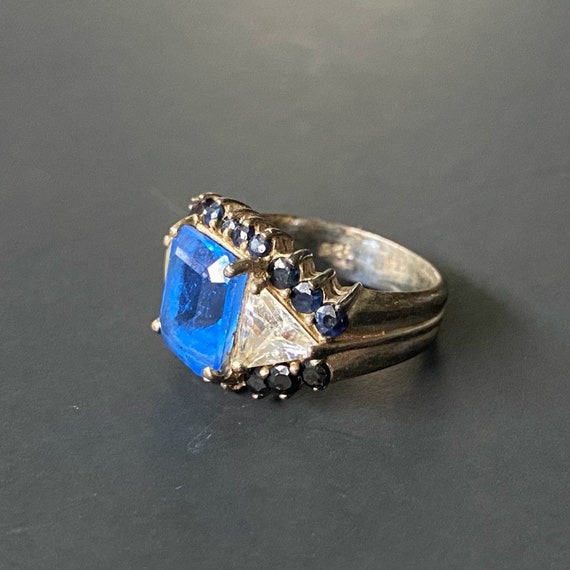 Vintage Antique Art Deco Blue Emerald Ring - image 7